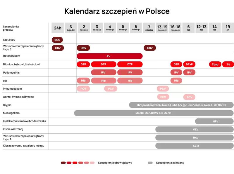 Obowiązkowe szczepienia kalendarz szczepień