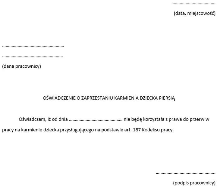 Zaświadczenie o karmieniu piersią